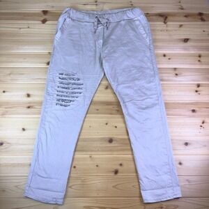 Porter Collective Italy Pants Womens XL Tan Sequin Patch Tapered Leg Trousers